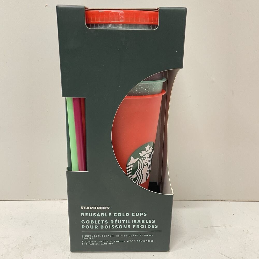 Starbucks Winter Holiday Set Christmas Sparkle Reusable Cold Cups NEW